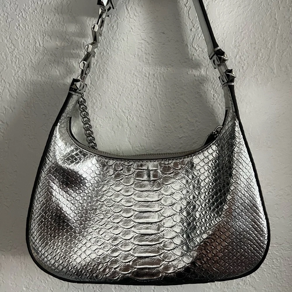 MICHAEL KORS Piper Small Metallic Snake Embossed Leather Shoulder Bag - Picture 2 of 6